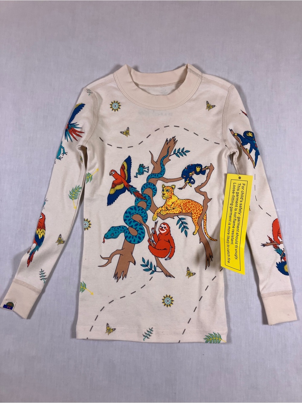 Kids Cream Jungle Animal Long-Sleeve Pajama Top